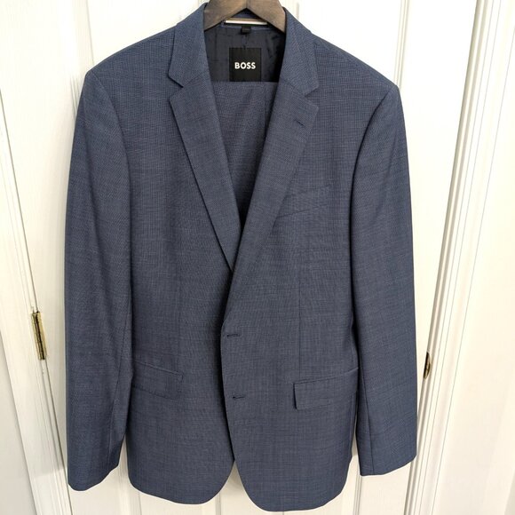 Hugo Boss Slim Fit Suit Men's Jacket Size 44L Pants 34x32 Blue Wool Blend - Picture 1 of 16